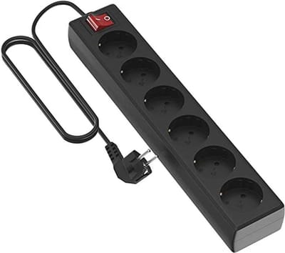 Meervoudig stopcontact met schakelaar - 6 stopcontacten, 5 meter kabel, kinderbeveiliging, zwart