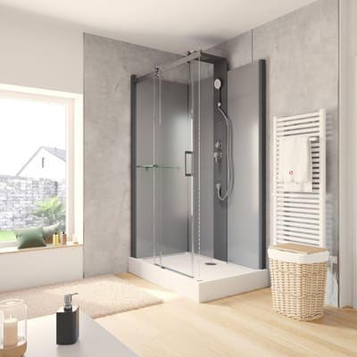 Schulte Korsika - rechthoekig douchecabine compleet - 120x80x224 - zwart - transparant veiligheidsglas - douchezuil - regendouche - handdouche - massagedouches