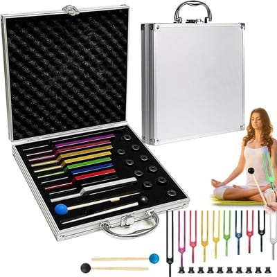 Tuning forks set van 10 - therapeutische frequenties - met basis en hamer - ideaal voor meditatie - ShopVlot