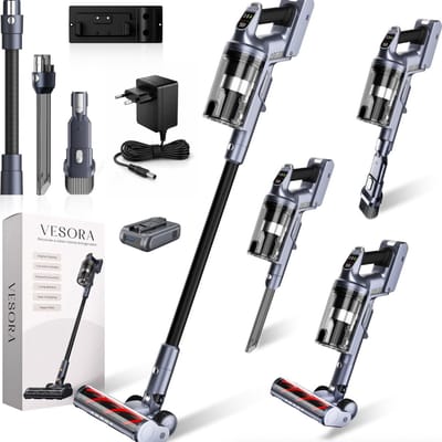 Vesora® 3-in-1 Steelstofzuiger met Extra Accu - Draadloos zonder Zak - BASIC - Draadloze Stofzuiger - Kruimeldief Snoerloos - Vacuum Cleaner - Handstofzuiger - Stofzuiger Steel met Hepa Filter - Stofzuiger Huisdieren - Zakloze Stofzuiger