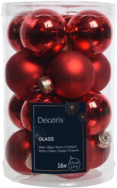 Decoris Mini-glasballetjes 35mm rood koker a 16