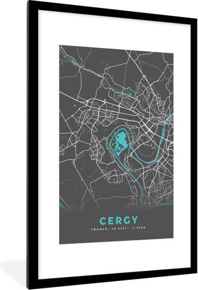 Fotolijst incl. Poster - Cercy - Plattegrond - Kaart - Stadskaart - Frankrijk - 80x120 cm - Posterlijst