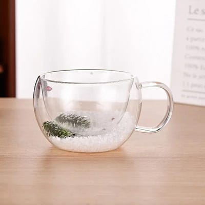 Dubbelwandige glazen beker 200/350ML Kerstcadeau Thema Sneeuwlandschap Koffiemok Hittebestendig voor warme en koude dranken Espressokopje 200-350ml white