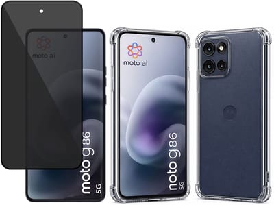 TechNow Hoesje + Privé Screenprotector geschikt voor Motorola Moto G86 Hoesje Screenprotector - Privacy Tempered Glass - Case Transparant