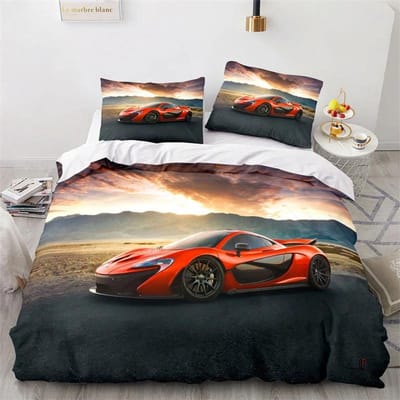 Sportwagen Koning Koningin Dekbedovertrek Cool Kleurrijk Supercar Patroon Beddengoedset voor Mannen Volwassenen Raceauto 2/3-delig Polyester Dekbedovertrek 135X200cm-2pcs