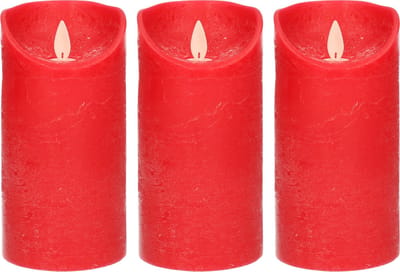Anna's Collection Led kaars/stompkaars - 3x - rood - H15 x D7,5 cm - wax - bewegende vlam
