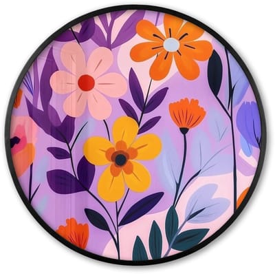 Poster in lijst Rond - Fotolijst 60x60 cm - Posters - Bloemen - Kleurrijk - Bladeren - Ronde posterlijst zwart - Decoratie - Wanddecoratie woonkamer - Muurdecoratie slaapkamer