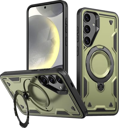 Magsafe Hoesje Geschikt voor Samsung Galaxy S25 Hoesje Olijfgroen - Armor Hoesje met Met Draaibare Ring Houder