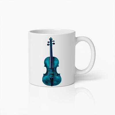 Elegante Blauwe Viool Mok – Artistieke Muziekinstrument Koffiebeker – Perfect Cadeau voor Muziekliefhebbers