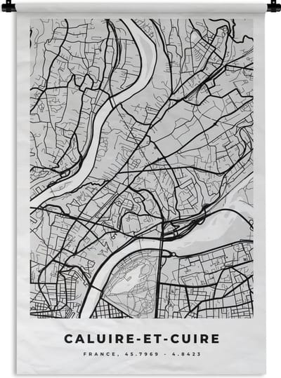 Wandkleed - Wanddoek - Caluire-et-Cuire - Plattegrond - Frankrijk - Kaart - Stadskaart - 120x180 cm - Wandtapijt