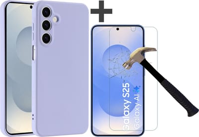 Hoesje geschikt voor Samsung Galaxy S25 hoesje zacht siliconen met gehard glas Screenprotector- Arara backcover - Lila