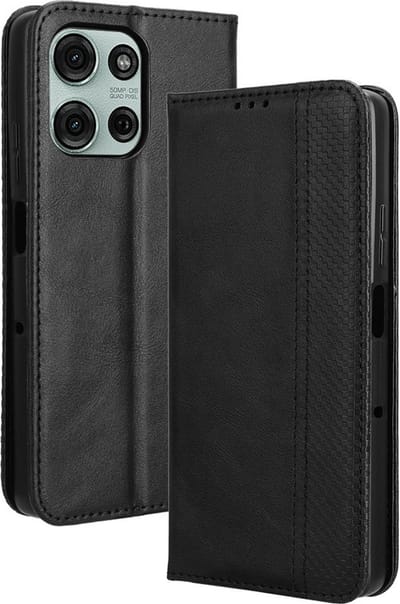 Coverup Hoesje - Geschikt voor Motorola Moto G75 Hoesje - Coverup Vintage Style Book Case - Zwart