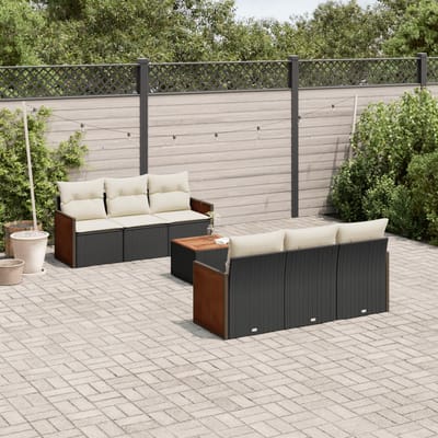 vidaXL - 7-delige - Loungeset - met - kussens - poly - rattan - zwart
