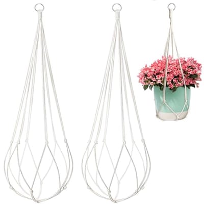 Thijox - Set van 2 Hanglampen voor Kamerplanten, Macramé Bloempotten van Katoen, Boho Decoratie, Chic voor Binnen en Buiten, Ideaal voor Tuin, Woonkam