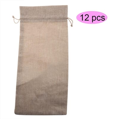 12 stuks Eenvoudige Linnen Stoffen Wijnzak met Trekkoord Champagne Decoratieve Hoes beige beige