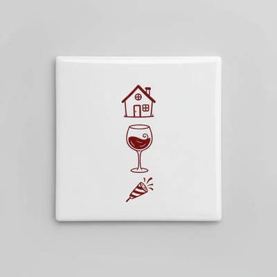Grappige Woon- & Wijn Decoratie Tegel – Minimalistisch Icoon Design voor Housewarming & Thuisbar – 15 x 15 cm Keramische Tegel