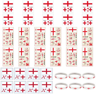 Dailygoods- Tattoostickers 8 stuks - Engelse Vlag - Lippenstickers - Hartvormige Stickers - Armbanden - Transferpapier 6,8 x 12 cm - Tatoeages