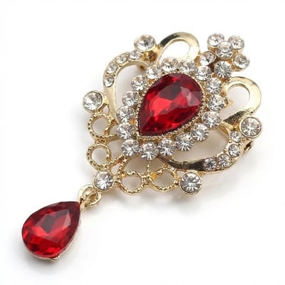 Vintage Geïnspireerde Broche met Afneembare Strass & Multicolor Edelstenen – Fel Rood