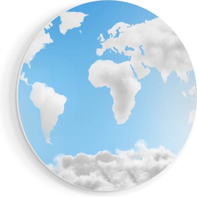 Artaza Forex Muurcirkel Wereldkaart Gemaakt Van Wolken - 40x40 cm - Klein - Wandcirkel - Rond Schilderij - Wanddecoratie Cirkel