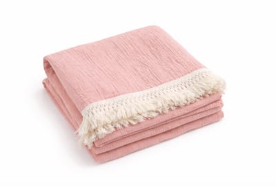 Twisted Peach® | Hydrofiele doek Franjer | Roze | Katoen | Kind | Baby | 100 x 120 | Kraamcadeau