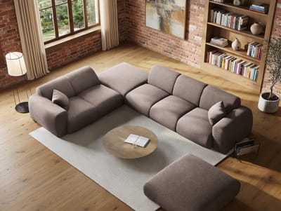 Modulaire Hoekbank XL – Ribfluweel (Corduroy) – 3-zits met Poef & Kussens – 298x178 cm – Beige – Bellavero
