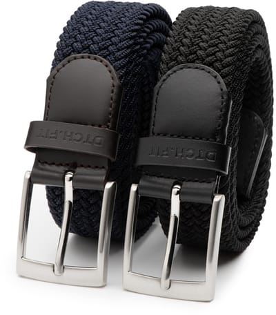 DTCH.FIT Herenriem Elastisch Mylo - Riem Blauw & Zwart - Pantalon & Jeans Broekriem - Golfriem - Riemmaat 95cm - Totale lengte 110cm - 2 Stuks