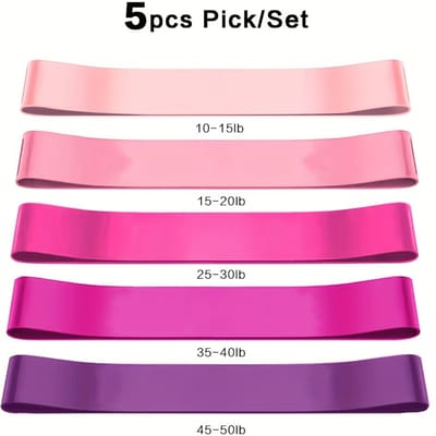 Lot de 5 Bandes de Résistance Légère Antidérapantes en TPE Rouge, Idéal pour la Flexibilité et la Mobilité, Convient pour le Yoga, le Pilates, l'Entraînement de Résistance en Gymnastique pink