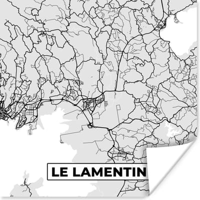 Poster Plattegrond - Kaart - Stadskaart - Frankrijk - Le Lamentin - 100x100 cm XXL