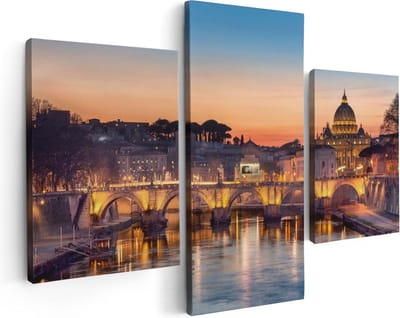 Artaza Canvas Schilderij Drieluik Engelenbrug in Rome bij Zonsondergang - 90x60 - Foto Op Canvas - Canvas Print
