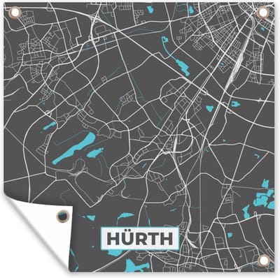 Tuin poster Kaart – Plattegrond – Stadskaart – Hürth – Duitsland – Blauw - 200x200 cm - Tuindoek
