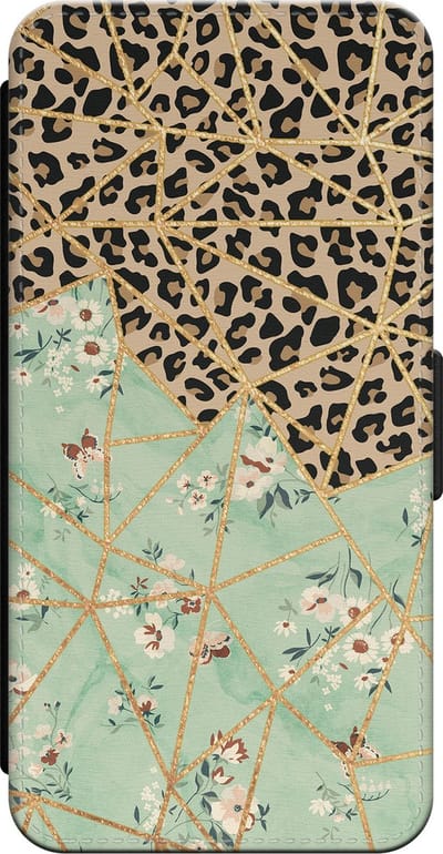 Leuke Telefoonhoesjes - Bookcase hoesje geschikt voor iPhone 14 bookcase leer - Luipaard bloemen print - Luipaard bloemen print - Wallet case met pasjeshouder - Luipaardprint - Groen