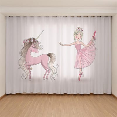 Prachtig Roze Ster Maan Ballet Dansend Meisje Digitale Print Gordijn voor Woonkamer Slaapkamer Prinses Kinderkamer Huisdecoratie 2 stuks W50xH130(CM)x2pcs&HOOK