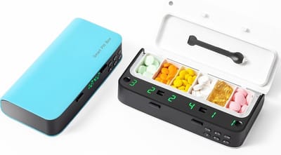 Slimme pillendoos -Pillendispenser met alarm - Dagelijkse pillenorganizer - 1 pack -Tot 7 alarmen per dag - 6 compartimenten -Pillenherinnering voor senioren - Tijdsgebonden herinnering - Hemelsblauw - Model op batterijen (vereist twee AA-batterijen)