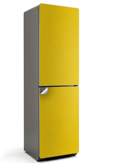 Wallfluent Koelkaststickers - Geel Koelkast Folie - 60 cm x 205 cm - Geel Koelkaststickers - Grote Koelkast Sticker - Koelkast Cover - Decoratieve Koelkaststicker - Koelkast Opknappen Sticker