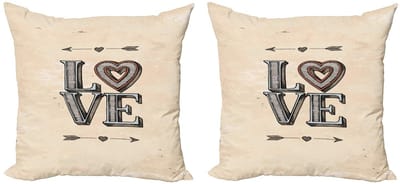 ABAKUHAUS Liefde Kussenhoesenset – 2x40x40 cm – Dubbelzijdige Digitaaldruk – Beige/Grijs/Oranje