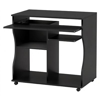 Bureau, schrijftafel, werktafel, met wieltjes bureautafel, moderne minimalistische ontwerp, duurzaam en stabiel, gemakkelijk te verplaatsen, geschikt voor slaapkamer en huurwoning 80 x 48 x 75 cm zwart hout