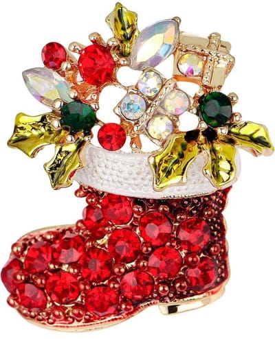 Kerstbroche met Strass Kerstsok met cadeautjes / Christmas Stocking Broche - Kerst Bling Bling
