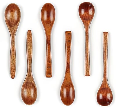 6 kleine houten lepels, houten lepel, houten lepel, theelepel, houten lepel, houten lepel, houten lepel om te eten, mini-serveerlepels van hout voor koffie, thee en specerijen