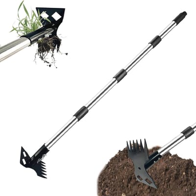 Onkruidtrekker met lange steel en afneembaar handvat - 2-in-1 handmatige onkruidhark en tuinschoffel voor tuin en gazon