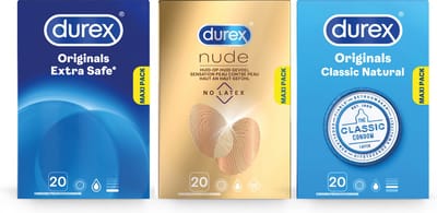 Durex - 60 stuks Condooms - Extra Safe 1x20 stuks - Nude No Latex 1x20 stuks - Classic Natural 1x20 stuks - Voordeelverpakking