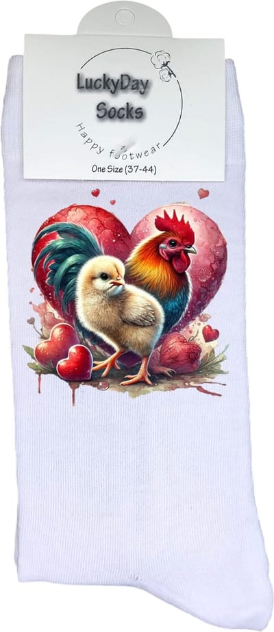 Kip - Opkikkertje - Kuiken - Hartje - Valentijn - Liefde - Grappige sokken - Valentijn cadeau - Verjaardag - Geluk - Grappige sokken - Leuke sokken - Vrolijke sokken - Kleur - Kerst sokken - Vaderdag - Moederdag - Socks maken Happy - 37-44