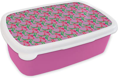 Broodtrommel Roze - Lunchbox - Brooddoos - Hert - Patroon - Paars - 18x12x6 cm - Kinderen - Meisje