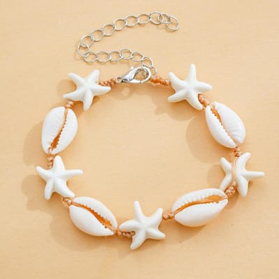 Bohemian Strand Schelp Kralen Enkelbandje voor Vrouwen, Geen Plating, Veelzijdig voor Dagelijks Gebruik en Vakantie - Set van 1 white