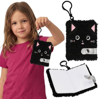 Katje, pluche sleutelhanger, MINI-notitieboekje met blanco bladzijden, notitieboekje – 2in1 hanger