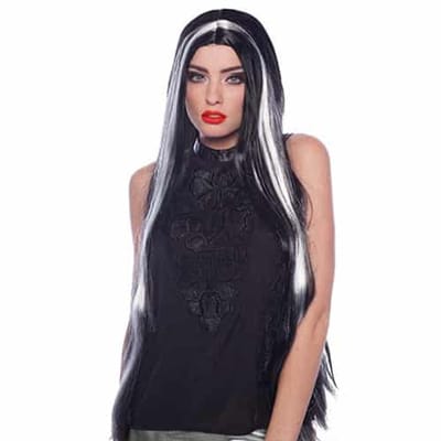 Folat - Pruik heks zwart/grijs lang haar - Halloween Pruik - Halloween accessoires - Halloween outfit - Pruiken - enge pruiken