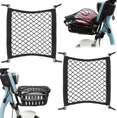 Elastisch fietskrat opbergnet - 2 Stuks - kleine bagagenetten - Rekbaar auto organizernet - Bagagenet fietsaccessoire - 25x30cm & 30x30cm - Voor elektrische fiets, scooter, auto of camper - Zwart