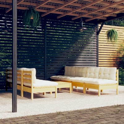 vidaXL - 8-delige - Loungeset - met - crèmekleurige - kussens - grenenhout
