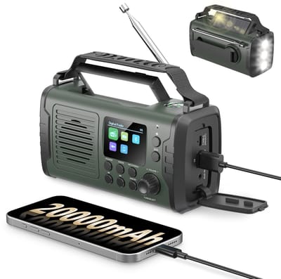 Unyqoos® Draagbare noodradio met DAB FM, zwengel en zonne-energie voor buitengebruik