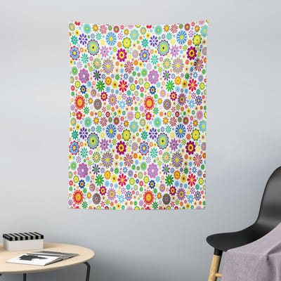 ABAKUHAUS Bloemenwandtapijt en sprei, schattig en vrolijk hippie-stijl, 110 x 150 cm, meerkleurig