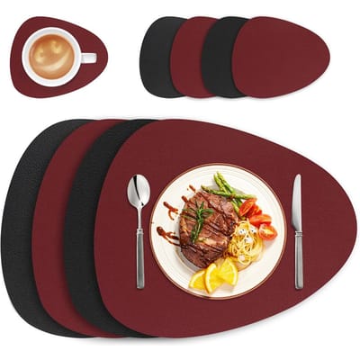 4/8-delige Set Placemats met Onderzetter PU Leer Scandinavische Stijl Tafelgerei Pad Koffietafel Antislip Waterdicht Afwasbaar Keukenmatten 8pc mat and coaster